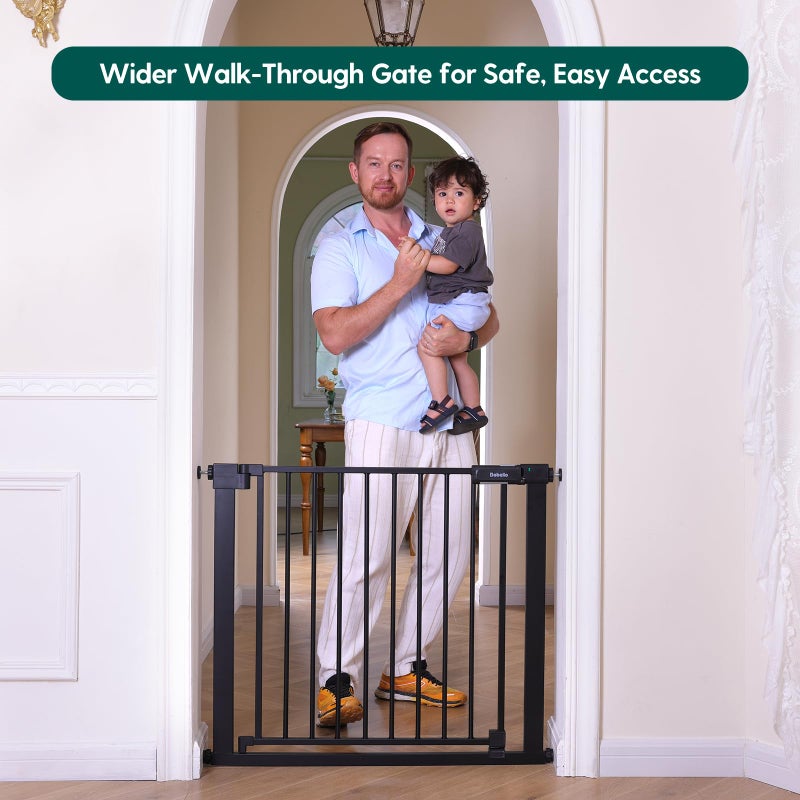 Babelio Baby Gate for Doorways and Stairs, 36-41" Pet Gate with Wide Walk Thru Door and Lock Indicator, No Drill Pressure Mounted Safety Gate with Double Lock and Self-Closing, Black - Image 2