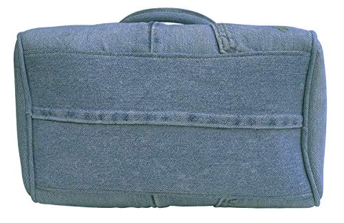 Bijoux de Ja Upcycling Blue Denim Jeans Large Bowler Style Double Top Handle Convertible Shoulder Handbag Purse BNL100 (Medium Shade) - Image 5