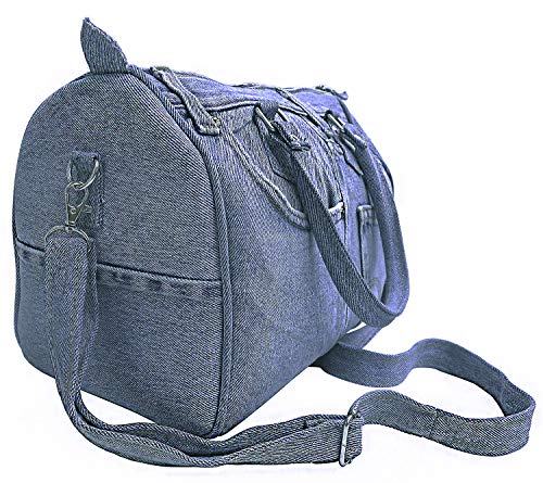 Bijoux de Ja Upcycling Blue Denim Jeans Large Bowler Style Double Top Handle Convertible Shoulder Handbag Purse BNL100 (Medium Shade) - Image 3