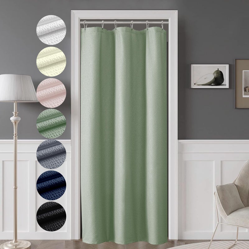 OVZME Berry Stall Fabric Shower Curtain 36 x 72 Inch - Soft & Waffle Small Sage Green Shower Curtain for Bathroom with Texture for Narrow Stall Size, Machine Washable Water Resistance, Sage Green - Image 1