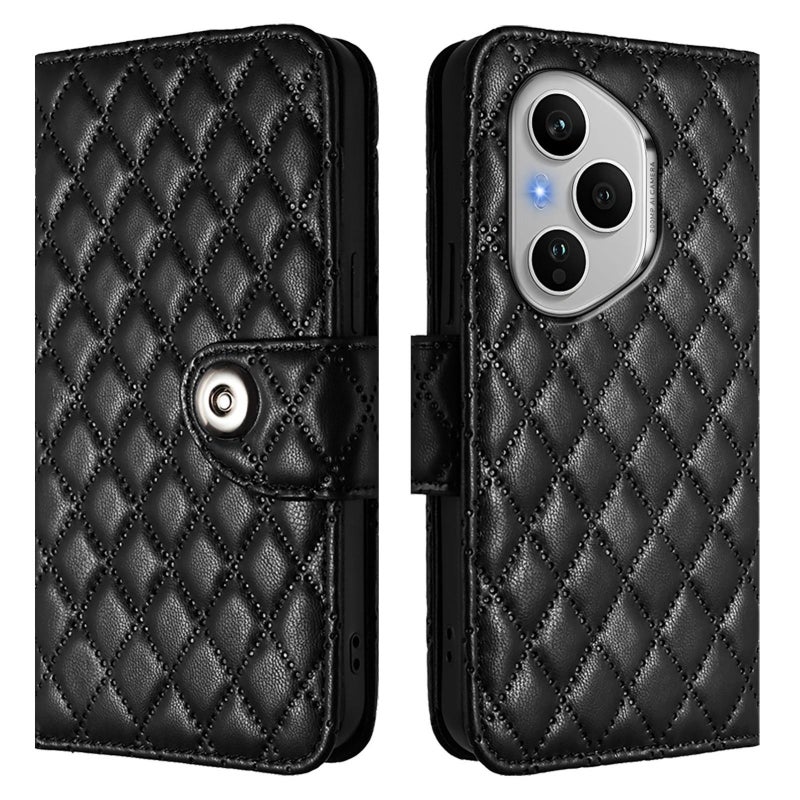 erorex For Honor 400 Pro 5G 160.8mm Global Rhombic Texture Flip Leather Phone Case with Lanyard(Black) - Image 2