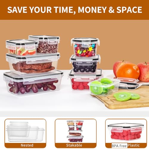 PRAKI 48 Pack Food Storage Containers with Airtight Lids (24 Containers & 24 Lids), Kitchen storage containers for Pantry Organizers and Storage, Meal Prep Container with Labels & Marker - Image 4