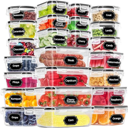 PRAKI 48 Pack Food Storage Containers with Airtight Lids (24 Containers & 24 Lids), Kitchen storage containers for Pantry Organizers and Storage, Meal Prep Container with Labels & Marker - Image 1