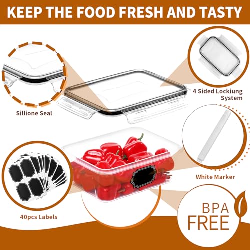 PRAKI 48 Pack Food Storage Containers with Airtight Lids (24 Containers & 24 Lids), Kitchen storage containers for Pantry Organizers and Storage, Meal Prep Container with Labels & Marker - Image 3