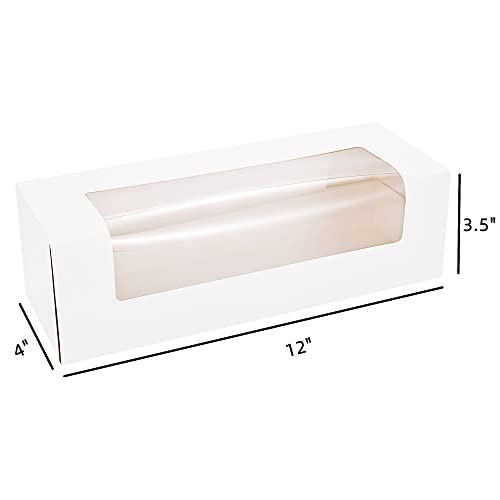 RIFMEAE 24-Pack 12" x 4" x 3.5" Roll Cake Boxes, Loaf Pumpkin Roll Boxes, White Bakery Boxes with Window, Auto-Popup Pastry Boxes - Image 2