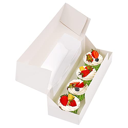 RIFMEAE 24-Pack 12" x 4" x 3.5" Roll Cake Boxes, Loaf Pumpkin Roll Boxes, White Bakery Boxes with Window, Auto-Popup Pastry Boxes - Image 3