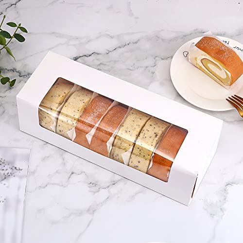 RIFMEAE 24-Pack 12" x 4" x 3.5" Roll Cake Boxes, Loaf Pumpkin Roll Boxes, White Bakery Boxes with Window, Auto-Popup Pastry Boxes - Image 5