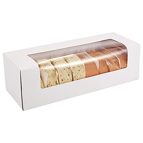 RIFMEAE 24-Pack 12" x 4" x 3.5" Roll Cake Boxes, Loaf Pumpkin Roll Boxes, White Bakery Boxes with Window, Auto-Popup Pastry Boxes - Image 1