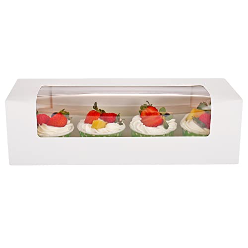 RIFMEAE 24-Pack 12" x 4" x 3.5" Roll Cake Boxes, Loaf Pumpkin Roll Boxes, White Bakery Boxes with Window, Auto-Popup Pastry Boxes - Image 4