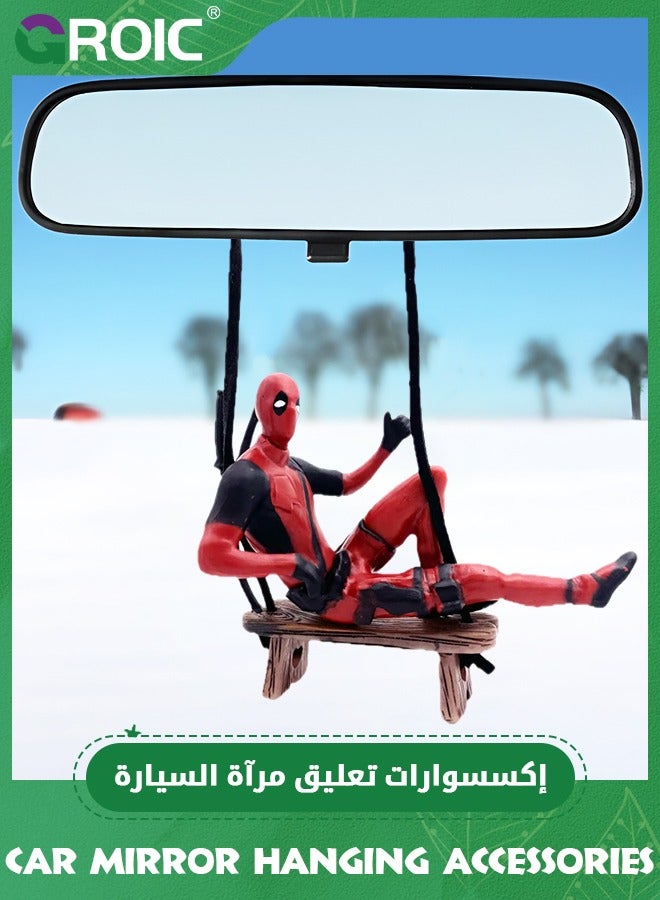GROIC Funny Anime Car Mirror Hanging Accessories, Deadpool Figure on Bench Car Pendant Mirror Swinging Ornament, Automotive Pendant Decoration, Auto Rearview Mirror Interior Decor (Thumbs up)  - Image 1