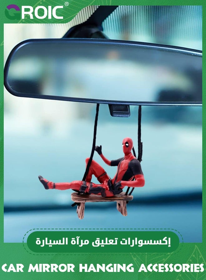 GROIC Funny Anime Car Mirror Hanging Accessories, Deadpool Figure on Bench Car Pendant Mirror Swinging Ornament, Automotive Pendant Decoration, Auto Rearview Mirror Interior Decor (Thumbs up)  - Image 2