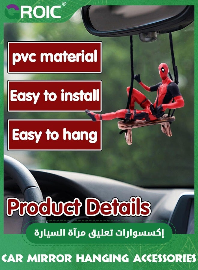 GROIC Funny Anime Car Mirror Hanging Accessories, Deadpool Figure on Bench Car Pendant Mirror Swinging Ornament, Automotive Pendant Decoration, Auto Rearview Mirror Interior Decor (Thumbs up)  - Image 3