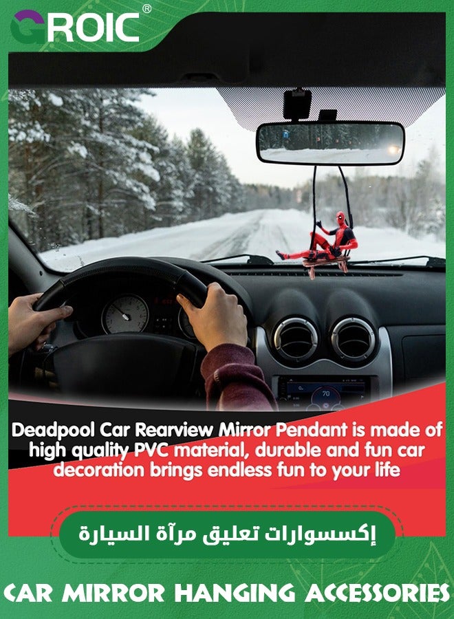 GROIC Funny Anime Car Mirror Hanging Accessories, Deadpool Figure on Bench Car Pendant Mirror Swinging Ornament, Automotive Pendant Decoration, Auto Rearview Mirror Interior Decor (Thumbs up)  - Image 5