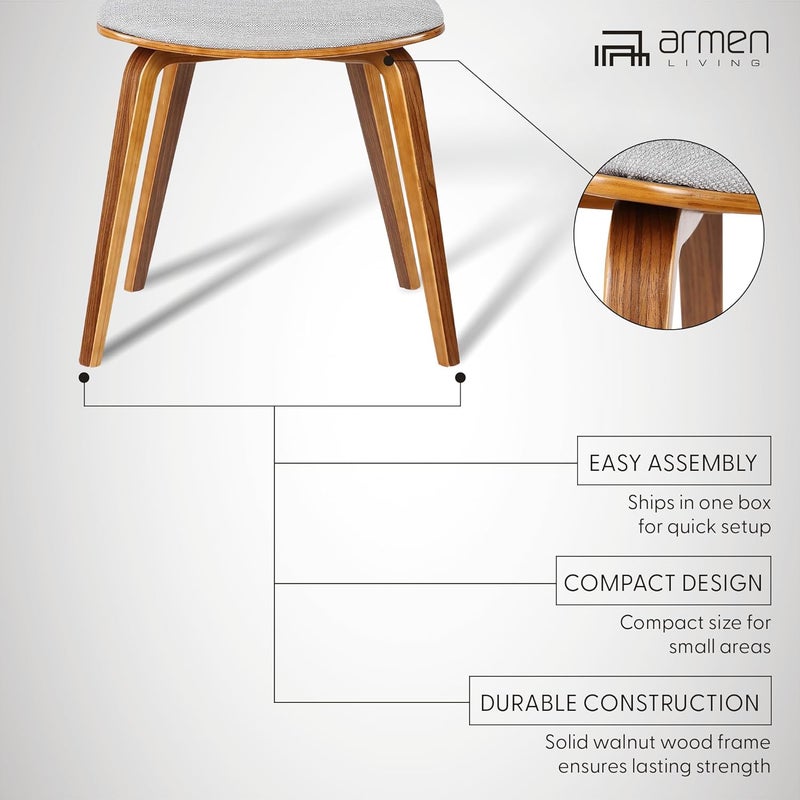 Armen Living كرسي طعام أرمين لايفينغ جاكوار بتصميم منتصف القرن الحديث لمائدة المطبخ أو المكتب أو الزينة بغطاء قماش رمادي وتشطيب خشب الجوز - Image 5