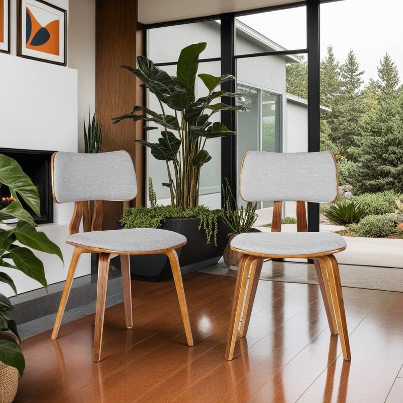 Armen Living كرسي طعام أرمين لايفينغ جاكوار بتصميم منتصف القرن الحديث لمائدة المطبخ أو المكتب أو الزينة بغطاء قماش رمادي وتشطيب خشب الجوز - Image 2