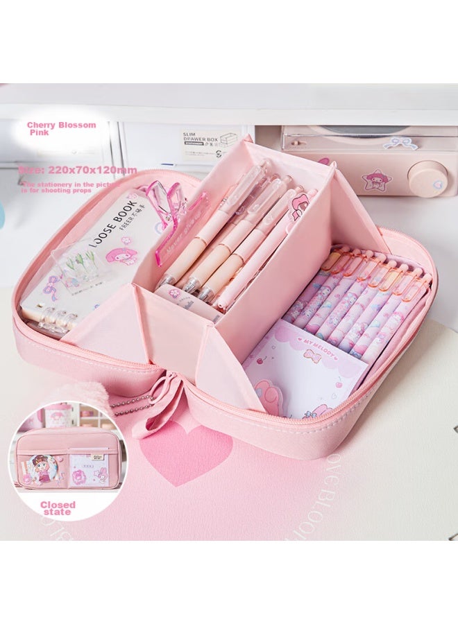 Cute Cartoon Large Capacity Pencil Case For Boys And Girls, Stationery Box For Primary And Middle School Students, Stylish New Volcano-shaped Pencil Case, Cherry Blossom Pink - Image 3