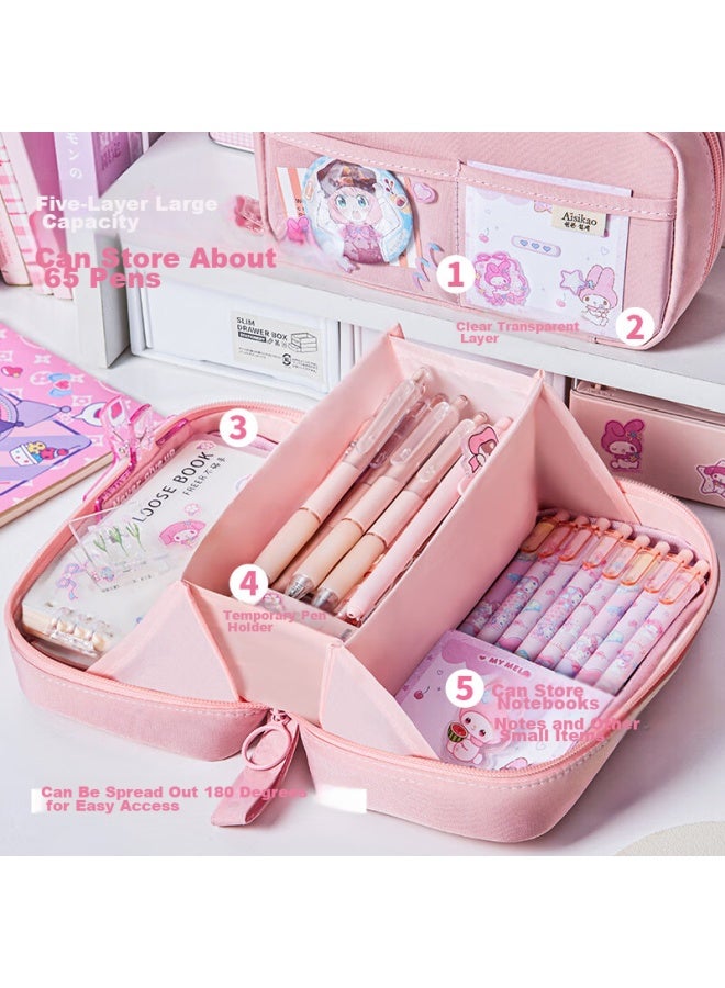 Cute Cartoon Large Capacity Pencil Case For Boys And Girls, Stationery Box For Primary And Middle School Students, Stylish New Volcano-shaped Pencil Case, Cherry Blossom Pink - Image 2