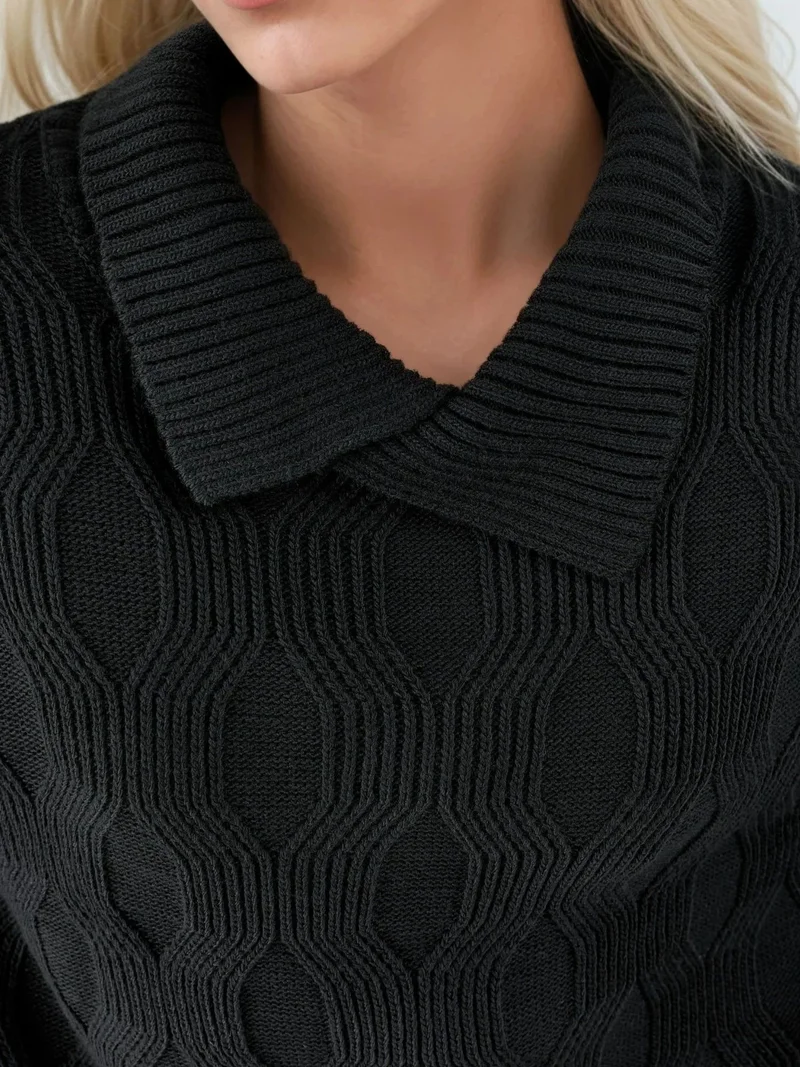 My Fashion Black MY FASHION Patterned Knit Sweater with Collar Detail for Women | Best Price UAE