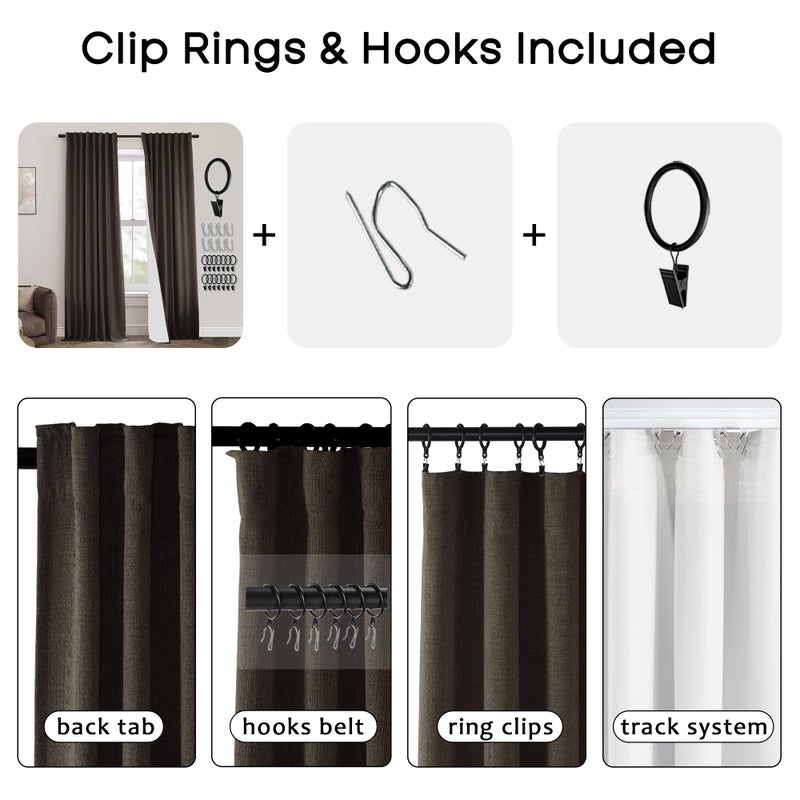 PANELSBURG Dark Brown Linen Blackout Curtains 2 Panels Room Darkening Thermal Drapes for Living Room 52 Wide by 84 Inch Length - Image 2