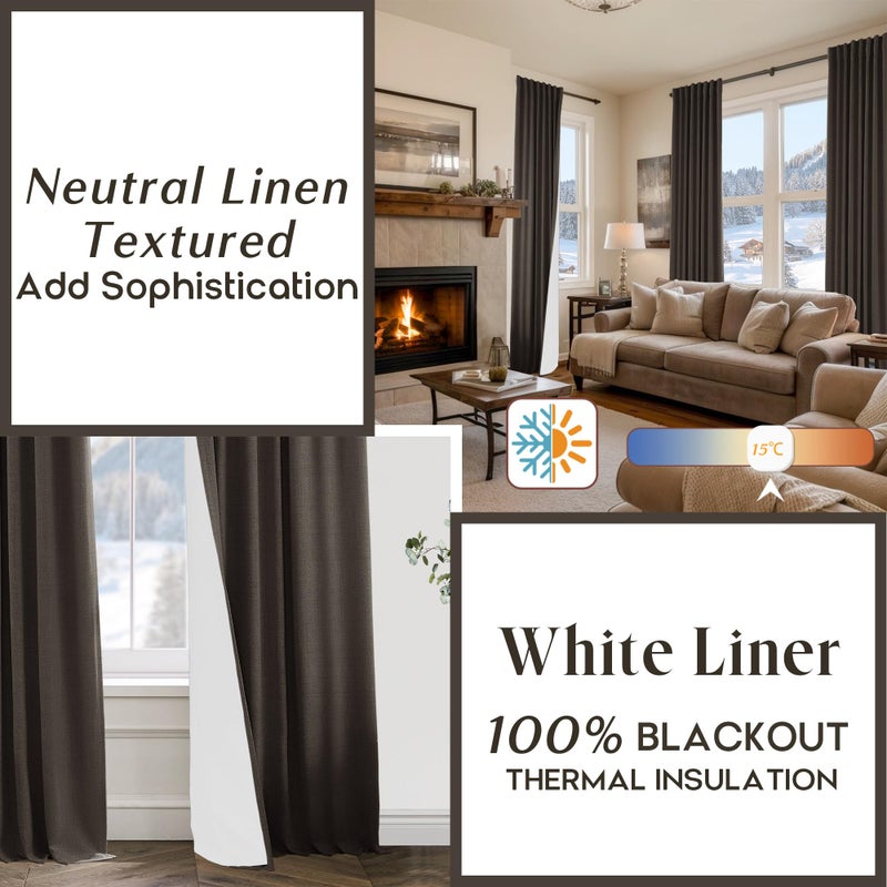PANELSBURG Dark Brown Linen Blackout Curtains 2 Panels Room Darkening Thermal Drapes for Living Room 52 Wide by 84 Inch Length - Image 3