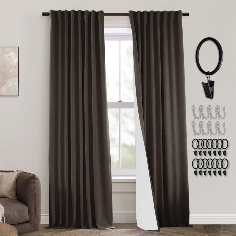 PANELSBURG Dark Brown Linen Blackout Curtains 2 Panels Room Darkening Thermal Drapes for Living Room 52 Wide by 84 Inch Length - Image 1