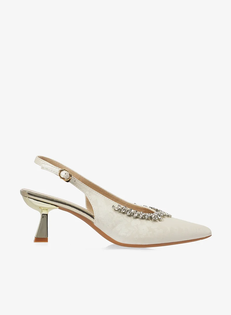 Silver Detail Embellished Mid Heel Pumps