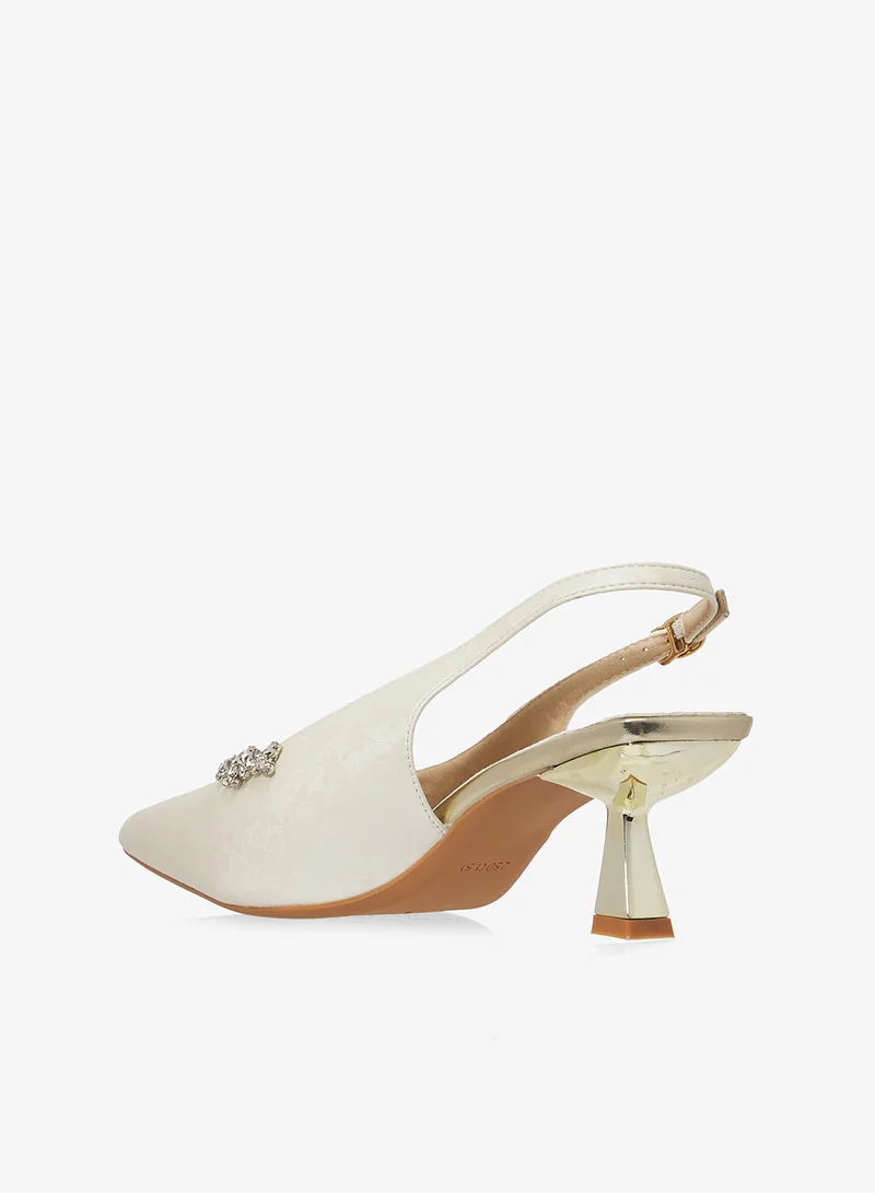 Khizana Silver Silver Detail Embellished Mid Heel Pumps for Women | Best Price UAE