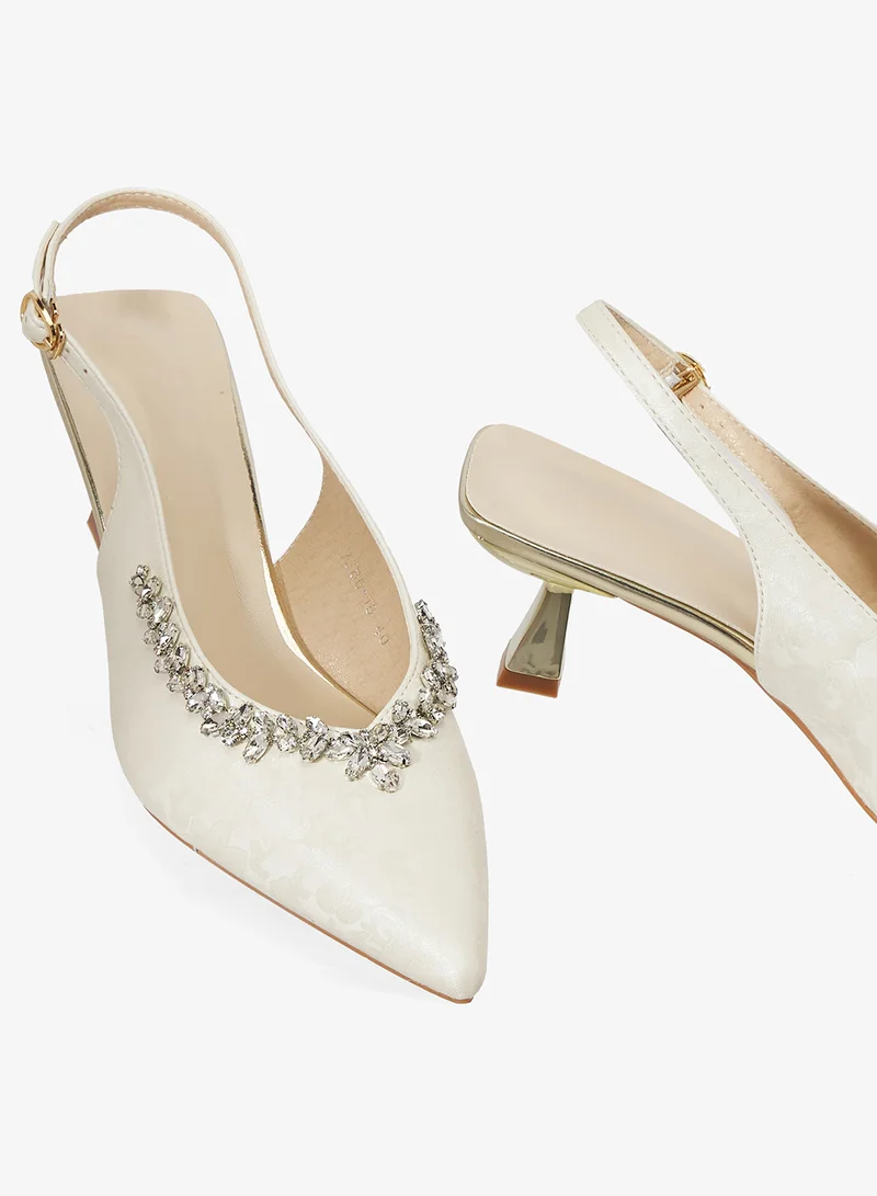 Khizana Silver Silver Detail Embellished Mid Heel Pumps for Women | Best Price UAE