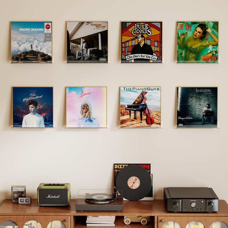 Laurensory 8 Pack Vinyl Record Shelf Wall Mount, 12-Inch Clear Acrylic Album Storage Holder, Floating Display Shelves for Wall Decor, Magazine Shelf, Kids Bookshelf, Suitable for Bedroom, Living Room - Image 2