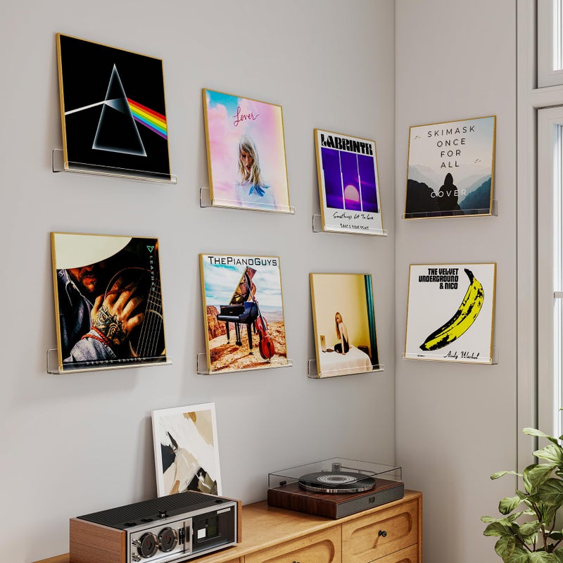 Laurensory 8 Pack Vinyl Record Shelf Wall Mount, 12-Inch Clear Acrylic Album Storage Holder, Floating Display Shelves for Wall Decor, Magazine Shelf, Kids Bookshelf, Suitable for Bedroom, Living Room - Image 4