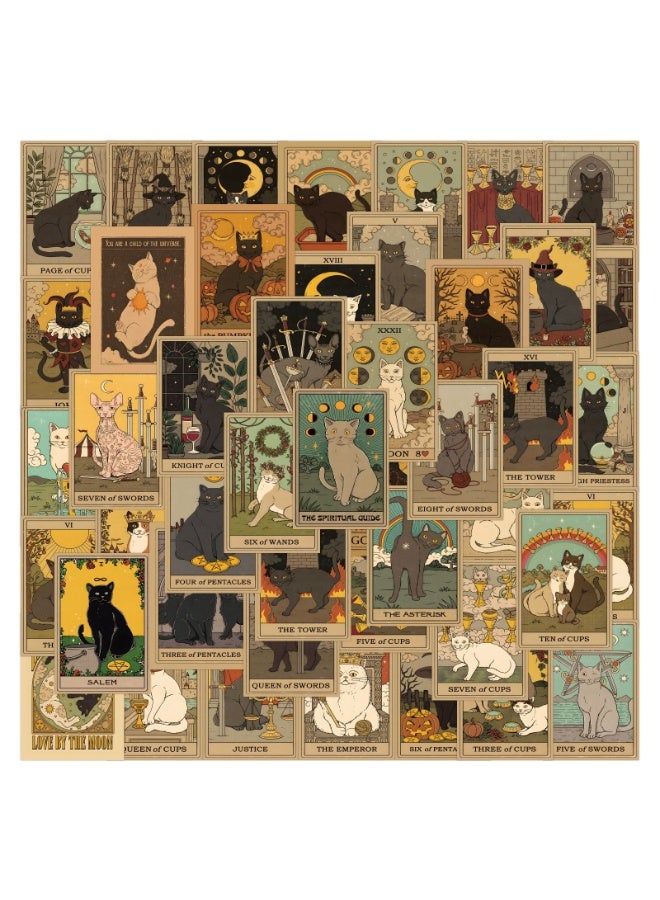 NIBEMINENT 55 قطعة مجموعة ديكور تاروت القطط ملصقات مقاومة للماء، طباعة عالية الدقة بألوان زاهية، مناسبة للكمبيوتر المحمول، لوح التزلج، الأمتعة، زجاجة الماء، جيتار، DIY - Image 2