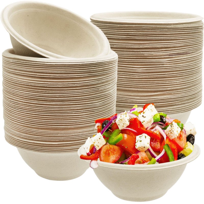Tiaiidi 100 Pack Compostable 8 oz Paper BowlsHeavyDuty Quality Natural Disposable Bagasse BowlsBiodegradable Natural Colour Paper Bowls for SaladHot SoupPasta and Dessert