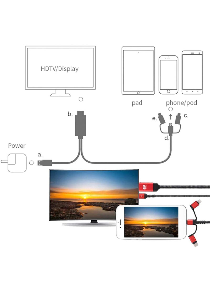 Rock Pow - 3 in 1 HDMI Cable Adapter Type C/Micro USB/Phone MHL to HDMI Mirroring Phone to TV/Projector/Monitor HDTV 1080P Compatible with Phone Series XS/Android 5.0 and IO'S9 Above - Image 1