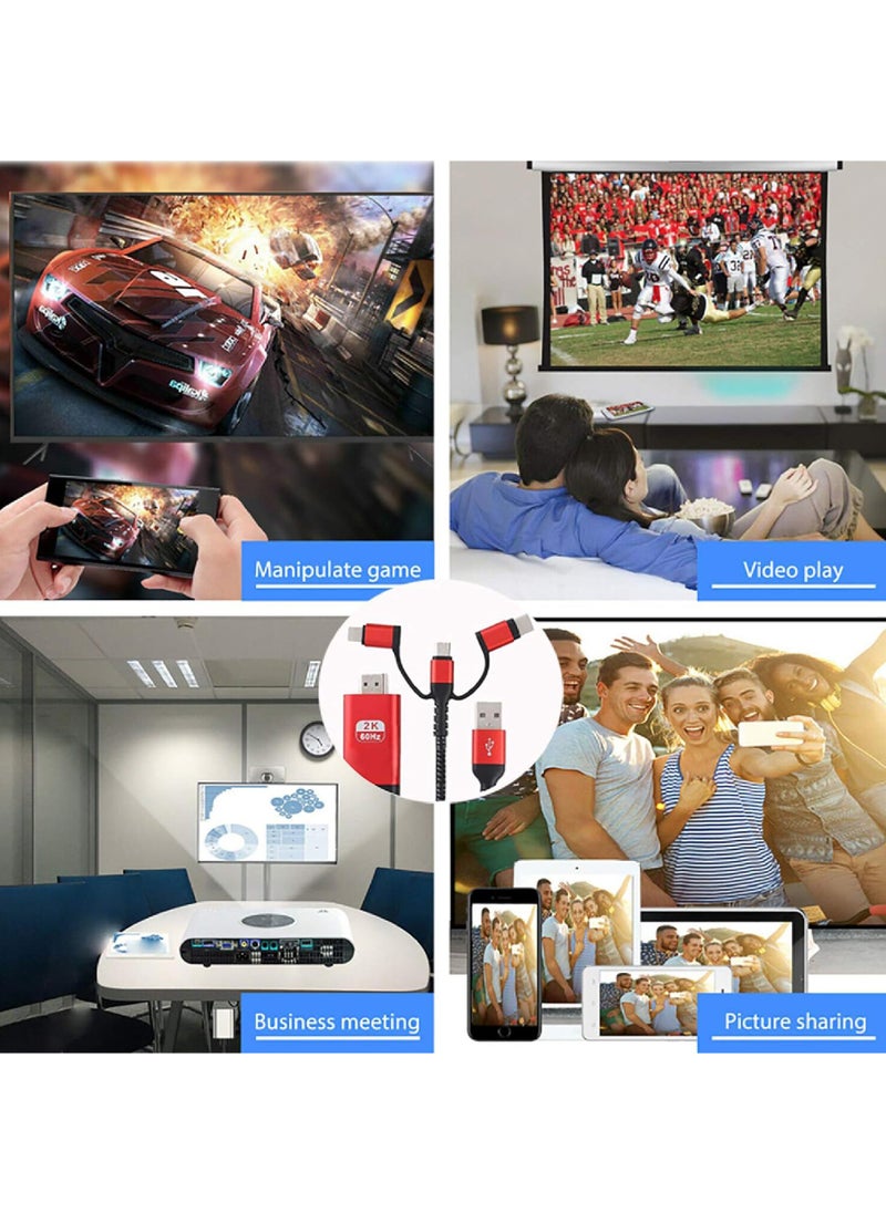 Rock Pow - 3 in 1 HDMI Cable Adapter Type C/Micro USB/Phone MHL to HDMI Mirroring Phone to TV/Projector/Monitor HDTV 1080P Compatible with Phone Series XS/Android 5.0 and IO'S9 Above - Image 1