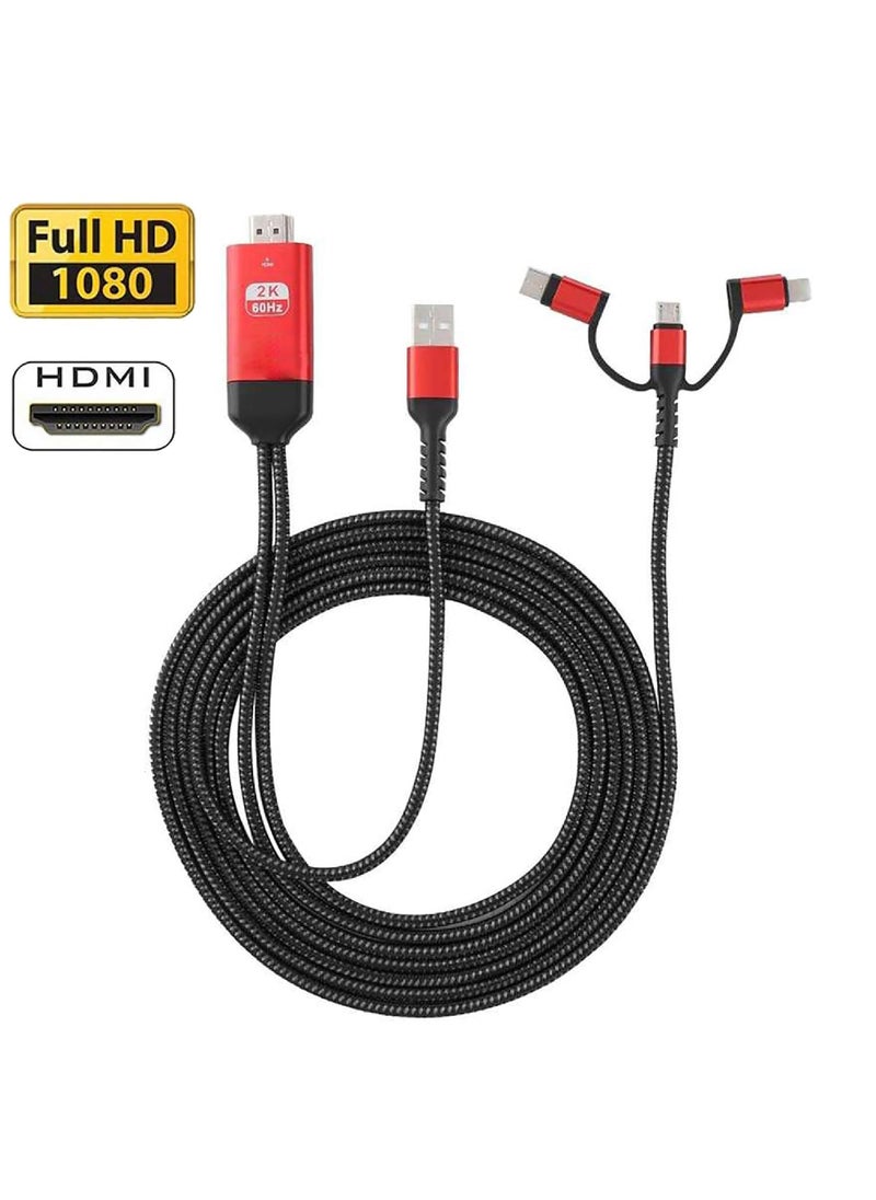 Rock Pow - 3 in 1 HDMI Cable Adapter Type C/Micro USB/Phone MHL to HDMI Mirroring Phone to TV/Projector/Monitor HDTV 1080P Compatible with Phone Series XS/Android 5.0 and IO'S9 Above - Image 1