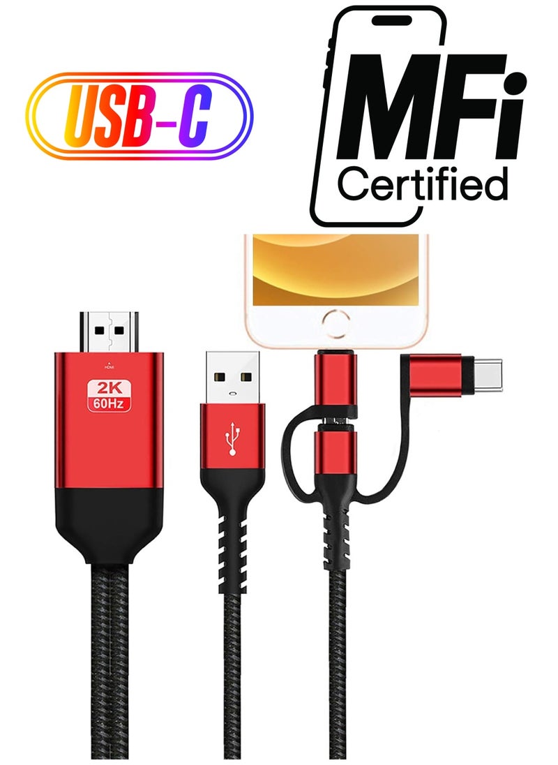 Rock Pow - 3 in 1 HDMI Cable Adapter Type C/Micro USB/Phone MHL to HDMI Mirroring Phone to TV/Projector/Monitor HDTV 1080P Compatible with Phone Series XS/Android 5.0 and IO'S9 Above - Image 1