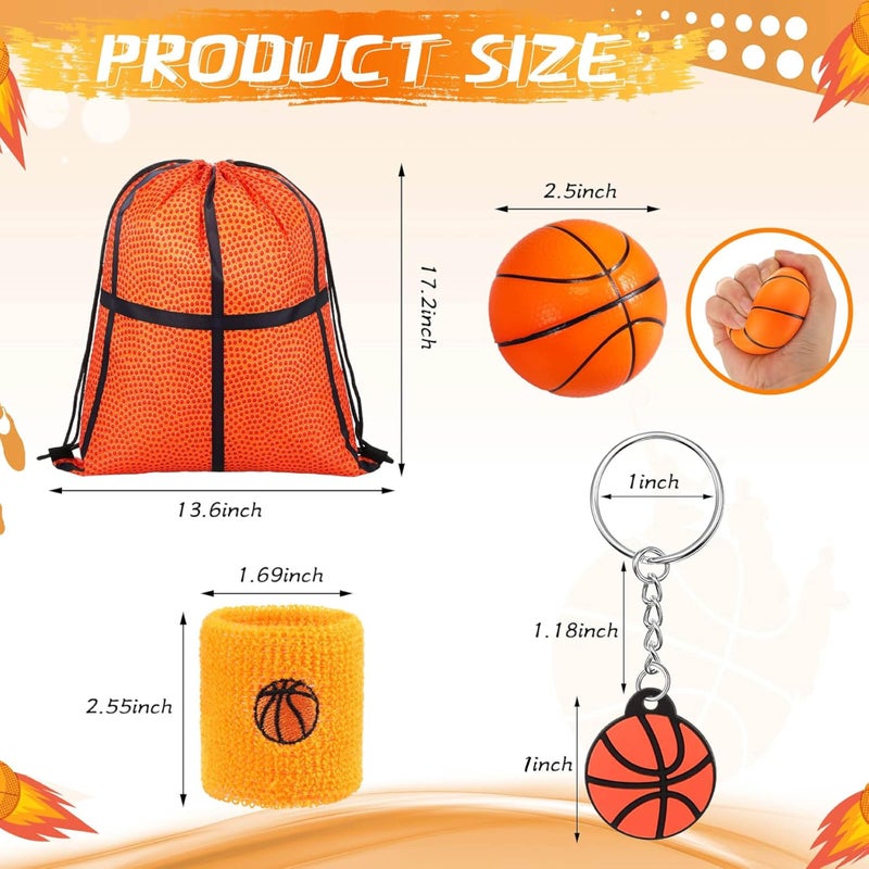 LEIFIDE 148 Pcs Basketball Party Favors Include Basketball Gift Bags with Drawstring, Sports Wristbands, Mini , Keychain Sticker Birthday Team Gift for sports lover Party Supplies - Image 3