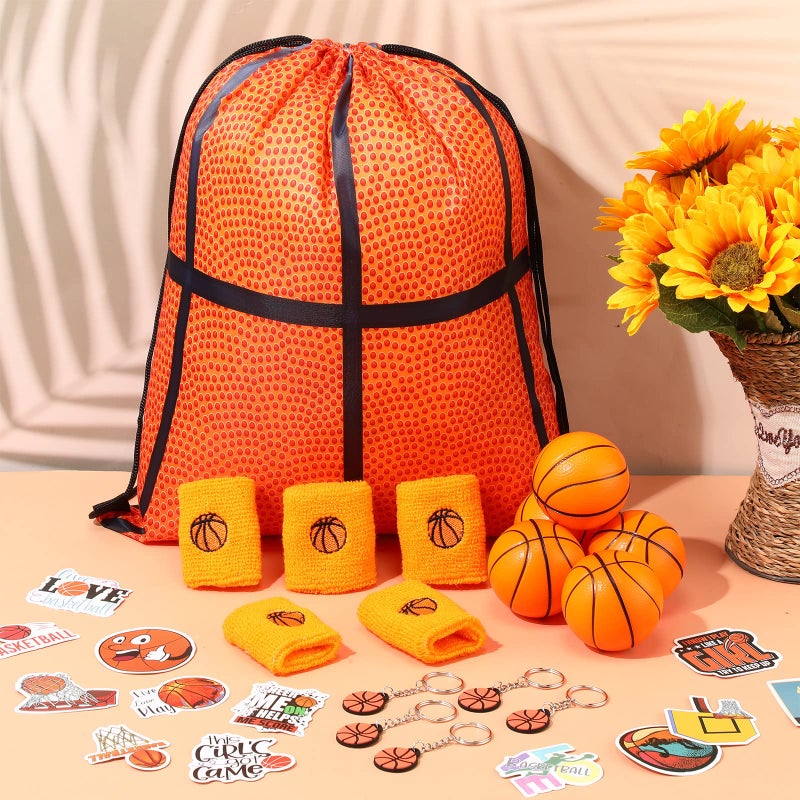LEIFIDE 148 Pcs Basketball Party Favors Include Basketball Gift Bags with Drawstring, Sports Wristbands, Mini , Keychain Sticker Birthday Team Gift for sports lover Party Supplies - Image 5