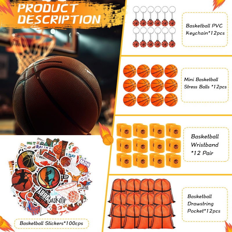 LEIFIDE 148 Pcs Basketball Party Favors Include Basketball Gift Bags with Drawstring, Sports Wristbands, Mini , Keychain Sticker Birthday Team Gift for sports lover Party Supplies - Image 2