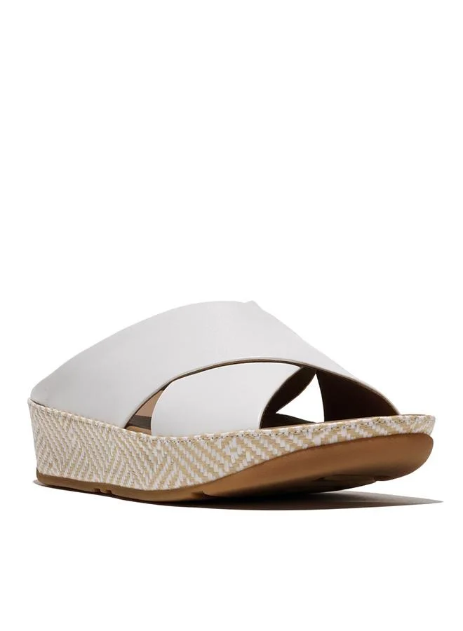 LULU LUX GRAPHIC-WEAVE LEATHER CROSS SLIDES