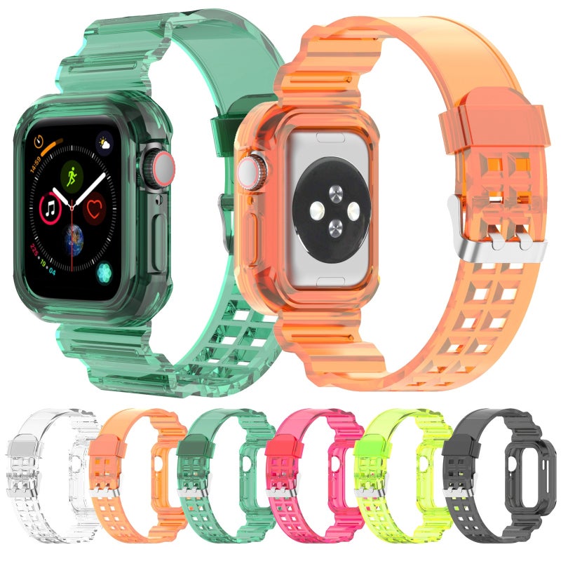 Silicone Integrated Watch Band For Apple Watch Series 8&7 45mm / SE 2&6&SE&5&4 44mm / 3&2&1 42mm(Transparent Black)