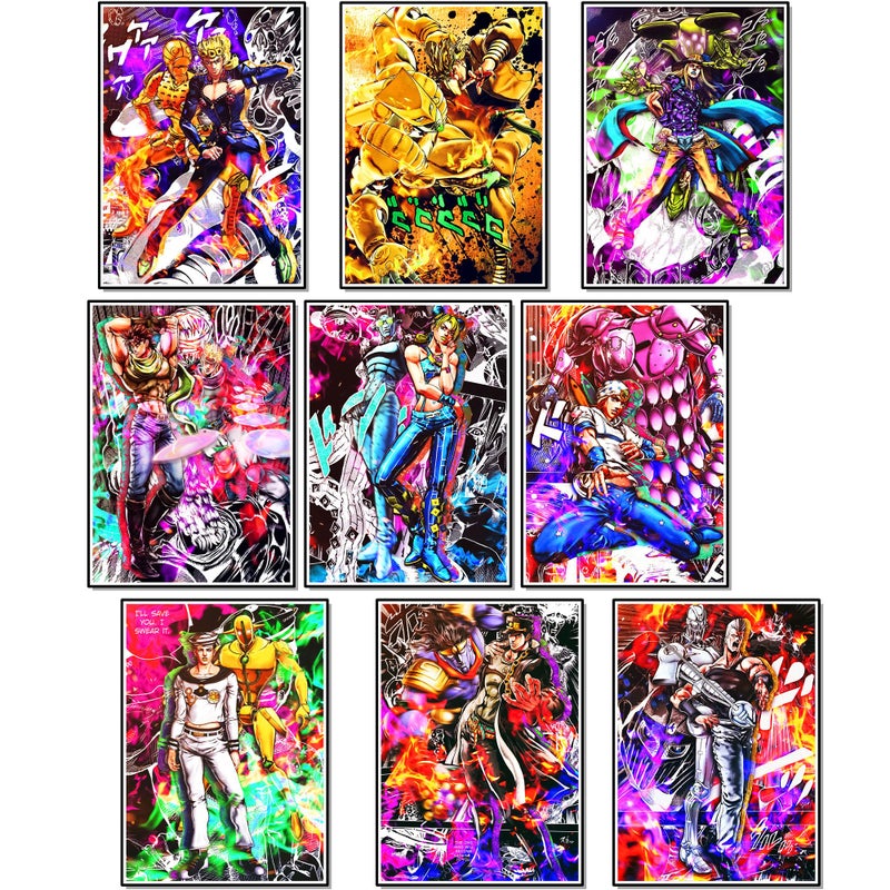 Thepaper9store Paper9store Pack of 9 - Anime Posters self-Adhesive Anime Wall Poster for Room, Size A4 Self-Adhesive 300 GSM Thick matt Poster (JoJo Bizarre Adventure) - Image 5