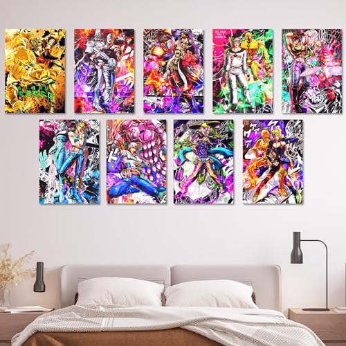 Thepaper9store Paper9store Pack of 9 - Anime Posters self-Adhesive Anime Wall Poster for Room, Size A4 Self-Adhesive 300 GSM Thick matt Poster (JoJo Bizarre Adventure) - Image 2