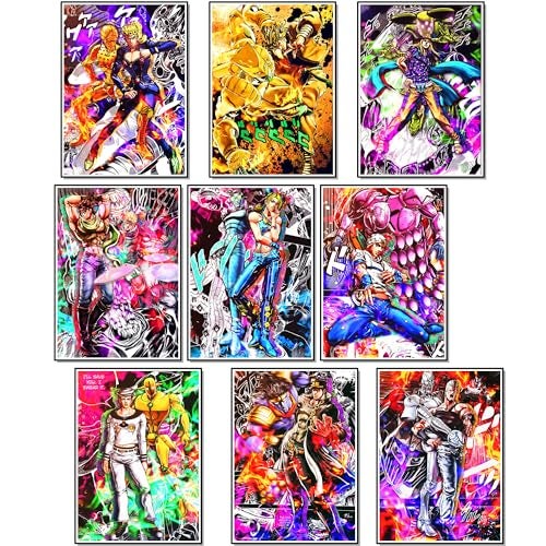 Thepaper9store Paper9store Pack of 9 - Anime Posters self-Adhesive Anime Wall Poster for Room, Size A4 Self-Adhesive 300 GSM Thick matt Poster (JoJo Bizarre Adventure) - Image 1