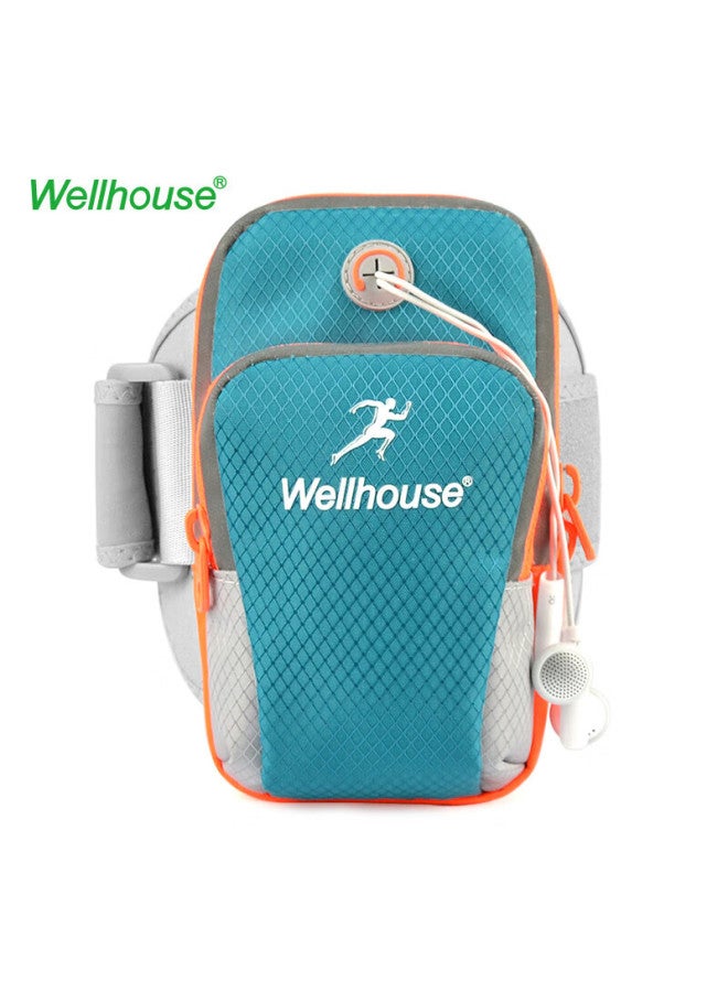 Wellhouse Wellhouse Arm And Wrist Bag, Running Sports Water-resistant Reflective Strip, Earphone Hole, Blue And Green, Large Size 6.8 Inches Or Less - Image 1