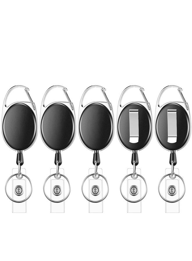 HAWAWA 5 Packs Heave Duty Retractable Badge Reels with Carabiner Belt Clip and Key Ring, Badge Holders for ID Card Holders with 60cm Pull Cord for Office Work Employee - Image 1