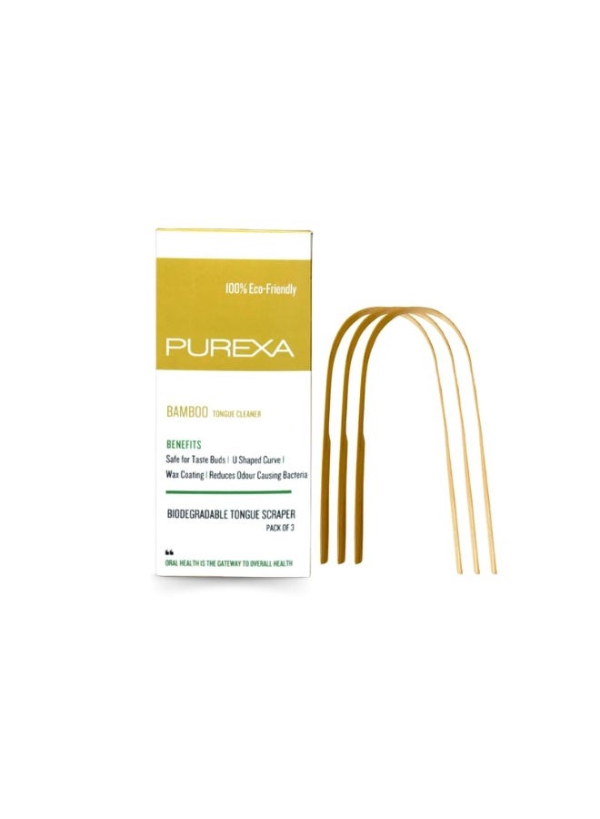PUREXA Organic Bamboo Tongue Cleaner for Kids & Adults (Pack of 3), Eco-Friendly, Biodegradable and Natural Antimicrobial Tongue Scraper for Fresh Breath - Image 1