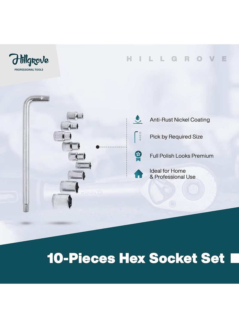 Hillgrove Hillgrove HGCM573M1 10 Pieces Full Hex Allen Key Kit with 10in1 Socket Set Spanner Goti Wrench L Shape Repair Tool Set for BikeBicycleCycleGuitar Allen Key Set  - Image 3