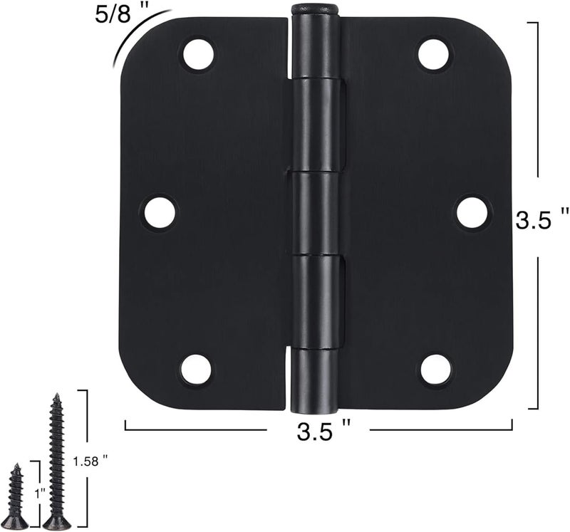 KIW 6 Pack Black Door Hinges - 3.5 x 3.5 Inch, Matte Black, 5/8 Inch Radius Corners, Standard Residential & Office Door Hardware - Image 4