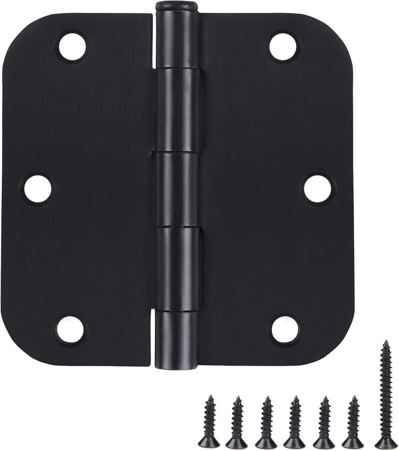 KIW 6 Pack Black Door Hinges - 3.5 x 3.5 Inch, Matte Black, 5/8 Inch Radius Corners, Standard Residential & Office Door Hardware - Image 1